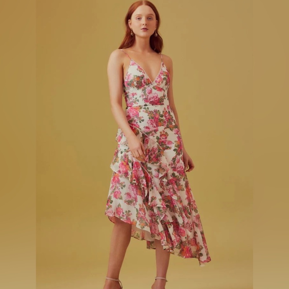 KEEPSAKE THE LABEL OBLIVION MIDI DRESS PINK FLORAL WEDDING GUEST | Size XS